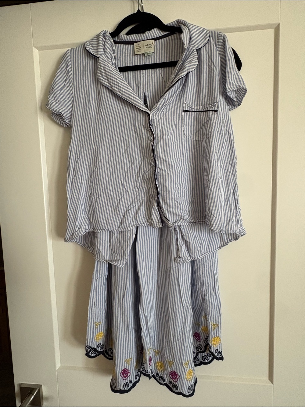 Saturday Sunday Blue Striped Two-Piece Pajama Set with Embroidered Hem - Picture 2 of 5